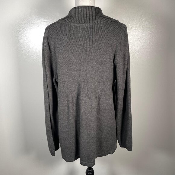 JM Collection Charcoal Gray Shawl Neck 1 Button Lock Long Sleeve Cardigan L - Picture 11 of 12